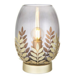 First Choice Lighting Jardin - Satin Gold And Smokey Glass 22Cm Table Lamp With Leaf Detail - thumbnail 1