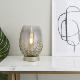 First Choice Lighting Jardin - Satin Gold And Smokey Glass 22Cm Table Lamp With Leaf Detail - thumbnail 6