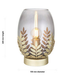 First Choice Lighting Jardin - Satin Gold And Smokey Glass 22Cm Table Lamp With Leaf Detail - thumbnail 7