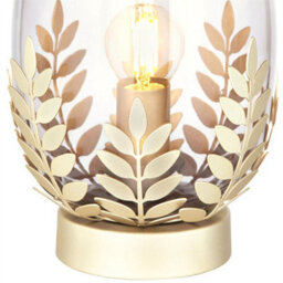 First Choice Lighting Jardin - Satin Gold And Smokey Glass 22Cm Table Lamp With Leaf Detail - thumbnail 4