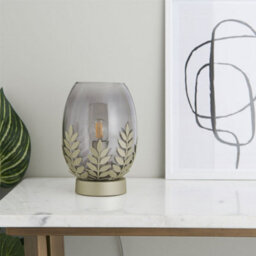 First Choice Lighting Jardin - Satin Gold And Smokey Glass 22Cm Table Lamp With Leaf Detail - thumbnail 5