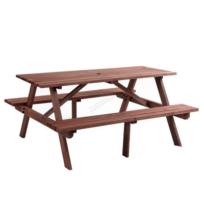 Birchtree Garden Patio Pub Picnic Wooden Table Bench Set 4 Seats Outdoor Brown - image 1