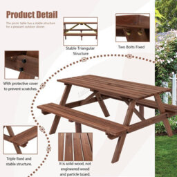 Birchtree Garden Patio Pub Picnic Wooden Table Bench Set 4 Seats Outdoor Brown - thumbnail 5