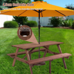 Birchtree Garden Patio Pub Picnic Wooden Table Bench Set 4 Seats Outdoor Brown - thumbnail 4