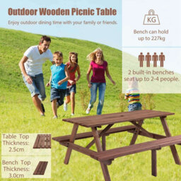 Birchtree Garden Patio Pub Picnic Wooden Table Bench Set 4 Seats Outdoor Brown - thumbnail 3