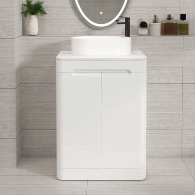 Royal Bathrooms Venice 600mm Gloss White Freestanding Bathroom Countertop Vanity Unit 2 Door With Peak Basin - image 1