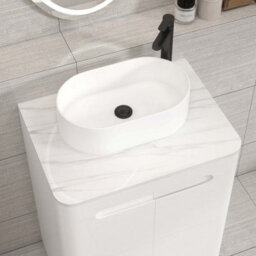 Royal Bathrooms Venice 600mm Gloss White Freestanding Bathroom Countertop Vanity Unit 2 Door With Peak Basin - thumbnail 6
