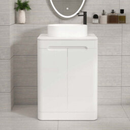 Royal Bathrooms Venice 600mm Gloss White Freestanding Bathroom Countertop Vanity Unit 2 Door With Peak Basin - thumbnail 1
