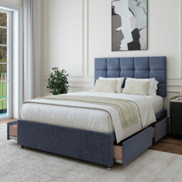 Bedmaster Midnight Blue Linen 4 Drawer Divan Base And Square Headboard Small Double - thumbnail 2