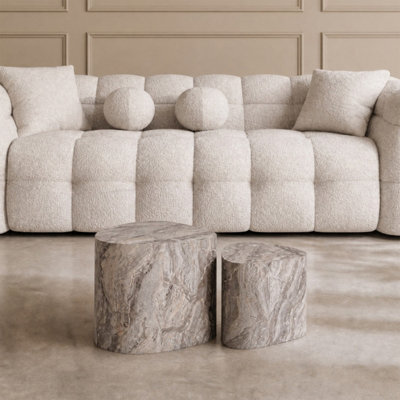 Ohs Marble Effect Set Of 2 Irregular Tables Side Coffee Table - Grey - image 1