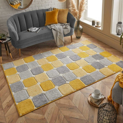 Melrose Salerno Yellow Square Patterned Design Large Indoor Area Rug 160/230Cm - image 1