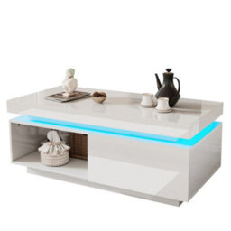 White High Gloss Led Coffee Table With Drawer Storage, Open Display Shelf And Rgb Lighting - thumbnail 2