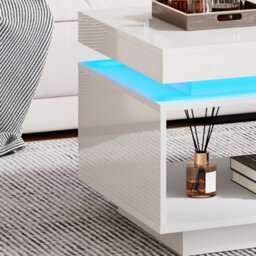 White High Gloss Led Coffee Table With Drawer Storage, Open Display Shelf And Rgb Lighting - thumbnail 3