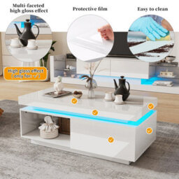 White High Gloss Led Coffee Table With Drawer Storage, Open Display Shelf And Rgb Lighting - thumbnail 7
