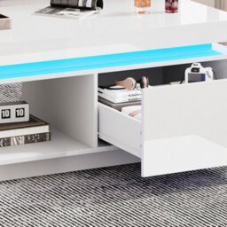 White High Gloss Led Coffee Table With Drawer Storage, Open Display Shelf And Rgb Lighting - thumbnail 4