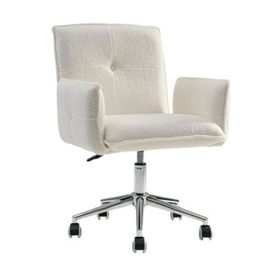 Living And Home White Teddy Fleece Swivel & Height Adjustable Office Chair - image 1