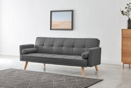 Home Detail Sarnia Sofa Bed Tufted Design Linen Fabric With Bolster Cushions, Charcoal Linen
