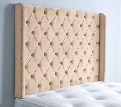 "Adore Designs Chesterfield Winged Plush Velvet 4Ft Small Double 36"" Headboard - Coffee"