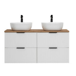 Impact Furniture Bathroom Double Vanity Unit Basins Oak Countertop 1200mm Worktop Ribbed Fluted White Drawers Wall Hung Adel - thumbnail 4