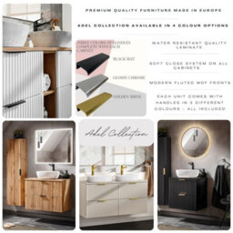 Impact Furniture Bathroom Double Vanity Unit Basins Oak Countertop 1200mm Worktop Ribbed Fluted White Drawers Wall Hung Adel - thumbnail 7