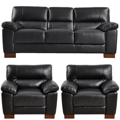 Furniture Instore Dalmore Genuine Leather Black 3+1+1 Seater Sofa Set - image 1