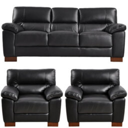 Furniture Instore Dalmore Genuine Leather Black 3+1+1 Seater Sofa Set - thumbnail 1