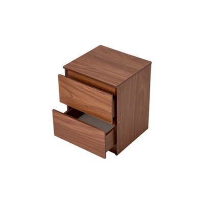 Walnut Bedside Table 2 Drawer Cabinet Storage Nightstand - image 1