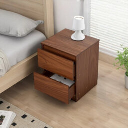Walnut Bedside Table 2 Drawer Cabinet Storage Nightstand - thumbnail 4