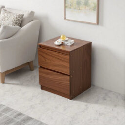 Walnut Bedside Table 2 Drawer Cabinet Storage Nightstand - thumbnail 3