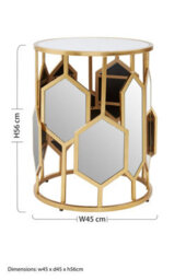 Orsina Luxe Side Table With Hexagonal Mirror, Modern Design Gold Finish Bedside Table, Round Table With Glass Top - thumbnail 5