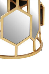 Orsina Luxe Side Table With Hexagonal Mirror, Modern Design Gold Finish Bedside Table, Round Table With Glass Top - thumbnail 4