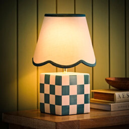 Valuelights Evie Forest Green Cube Checkered Base Ceramic Table Lamp With Scallop Tapered Shade - thumbnail 5