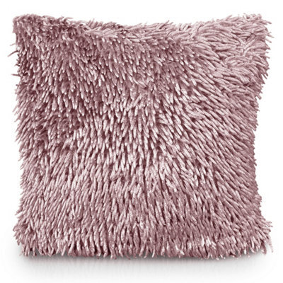 Velosso Velvet Touch Shaggy Chenille Cushion, Soft Texture, Zip Closure, Machine Washable, Luxury Living Room Decor - Blush Pink