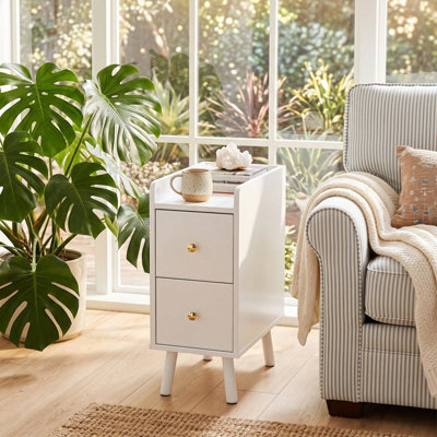 Living And Home Modern White Mdf Bedside Table With 2 Drawers, 20Cm W - image 1