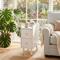 Living And Home Modern White Mdf Bedside Table With 2 Drawers, 20Cm W - thumbnail 1