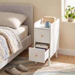 Living And Home Modern White Mdf Bedside Table With 2 Drawers, 20Cm W - thumbnail 2