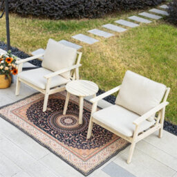 Abrihome Solid Wood 2-Seater Bistro Set, 2 Armchairs & Round Side Table With Cushions, Ideal For Patio, Balcony & Living Room - thumbnail 1