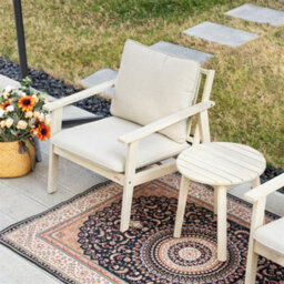 Abrihome Solid Wood 2-Seater Bistro Set, 2 Armchairs & Round Side Table With Cushions, Ideal For Patio, Balcony & Living Room - thumbnail 2