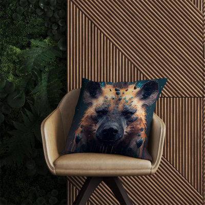 Warren Reed Designer Hyena Face Splashart Dark Background Outdoor Cushion 60Cm X 60Cm