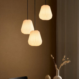 Wyld And Coco Lighting Origami 3-Light Pendant Lamp With White Paper Shades, 120Cm Drop, Matt Painted Iron Base - thumbnail 2