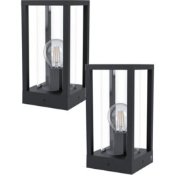 2 Pack Black Cast Aluminium Ip44 Outdoor Bollard Lights With E27 Lamp Holder