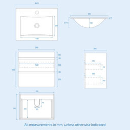 Nes Home White 600mm Pvc 2 Drawer Wall Hung Vanity Cabinet And Slim Basin Unit - thumbnail 7