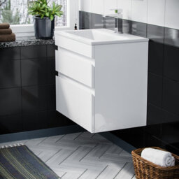 Nes Home White 600mm Pvc 2 Drawer Wall Hung Vanity Cabinet And Slim Basin Unit - thumbnail 5