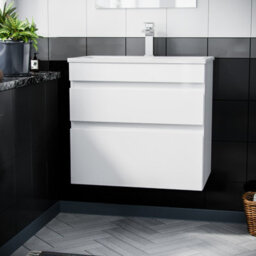 Nes Home White 600mm Pvc 2 Drawer Wall Hung Vanity Cabinet And Slim Basin Unit - thumbnail 2