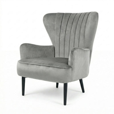 Evre Velvet Armchair, Large High Back Accent Reading Chairs For Living Room, Bedroom Or Office, Grey - image 1