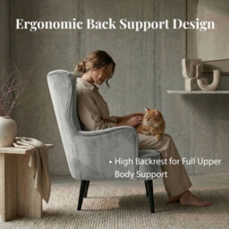 Evre Velvet Armchair, Large High Back Accent Reading Chairs For Living Room, Bedroom Or Office, Grey - thumbnail 6