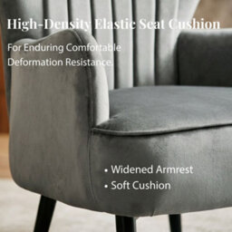 Evre Velvet Armchair, Large High Back Accent Reading Chairs For Living Room, Bedroom Or Office, Grey - thumbnail 5