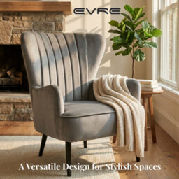 Evre Velvet Armchair, Large High Back Accent Reading Chairs For Living Room, Bedroom Or Office, Grey - thumbnail 8