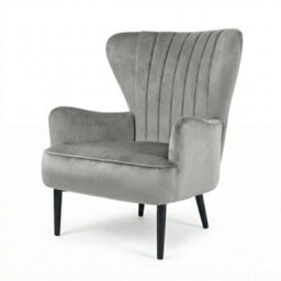 Evre Velvet Armchair, Large High Back Accent Reading Chairs For Living Room, Bedroom Or Office, Grey - thumbnail 1