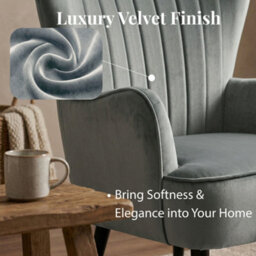 Evre Velvet Armchair, Large High Back Accent Reading Chairs For Living Room, Bedroom Or Office, Grey - thumbnail 4